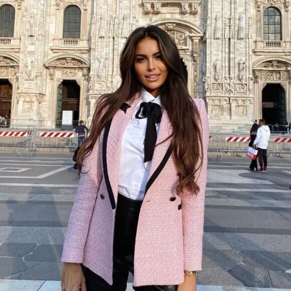 NW T NEW PINK STRUCTURED BLAZER WITH CONTRASTING PIPING - Picture 15 of 16